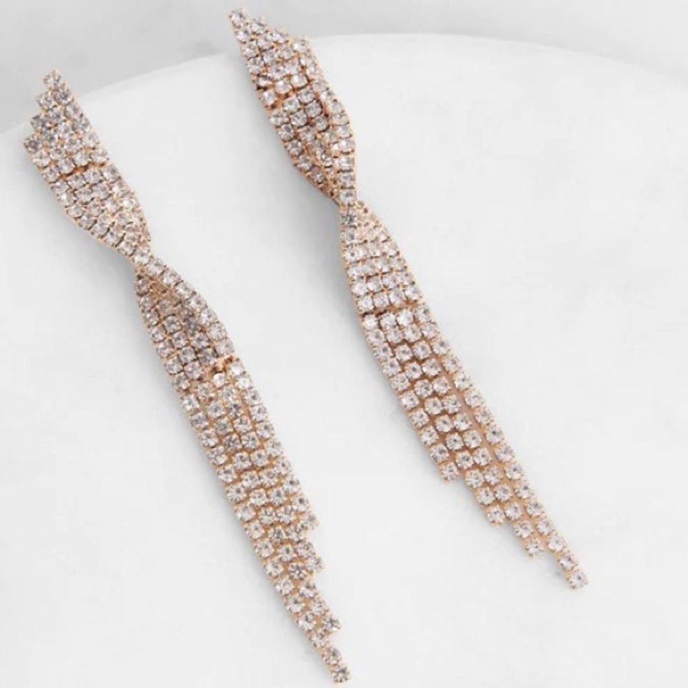 Windsor Rose Gold Twisted Rhinestone Earrings NWOT - Picture 1 of 5